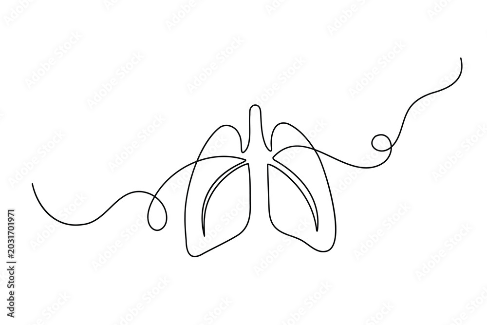 Obraz premium One line art drawing of human lungs concept for medical health design 