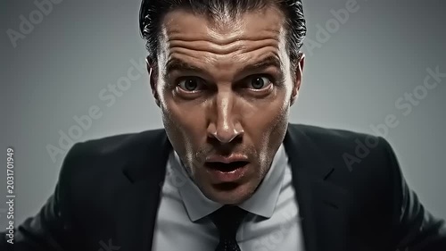 Angry businessman expressing frustration and rage.