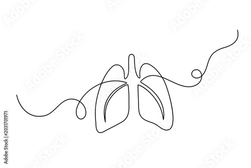 One line art drawing of human lungs concept for medical health design
