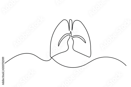 Minimalist human lungs one line art drawing for medical healthcare concept