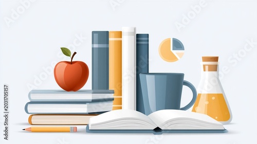 educational infographic style illustration with school icons books pencils and learning charts