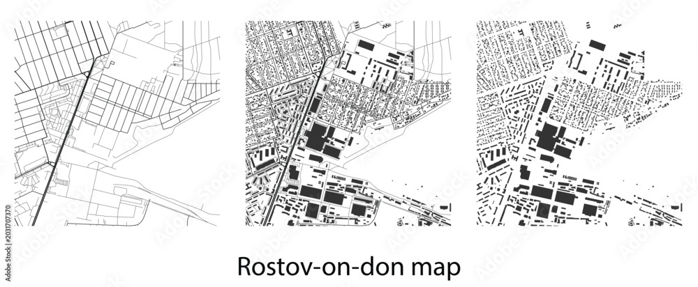 Obraz premium Rostov on Don city map set with streets and building footprints vector illustration template for urban planning tourism graphic design background