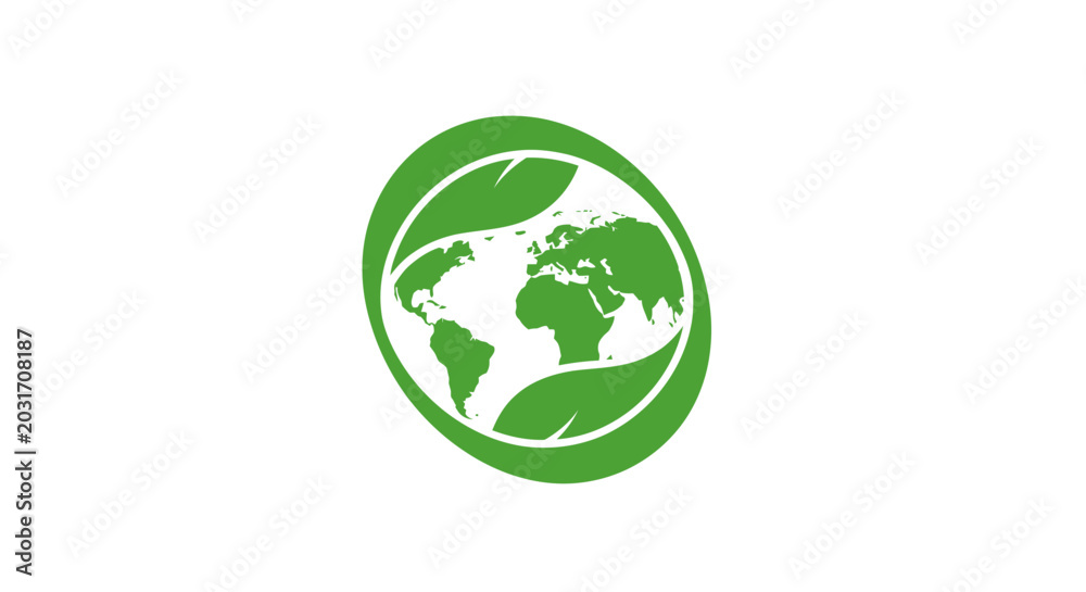 Obraz premium Green Globe with Leaves Eco Symbol.