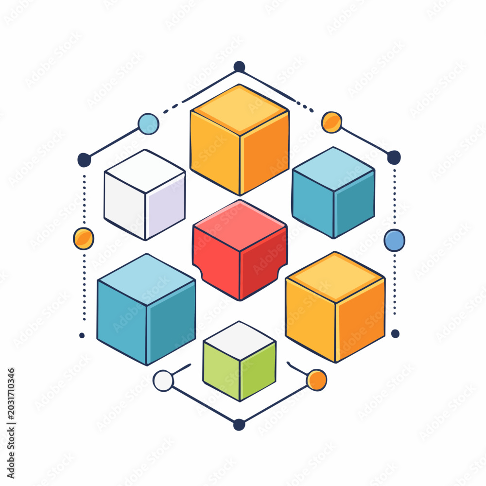 Obraz premium Abstract Geometric Cubes Network