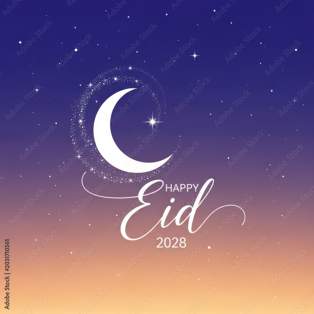 Naklejka premium A vibrant and colorful happy eid 2023 greeting card with a crescent moon and stars