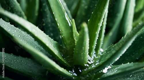 Aloe vera leaves water droplets macro fresh herbal skincare plant