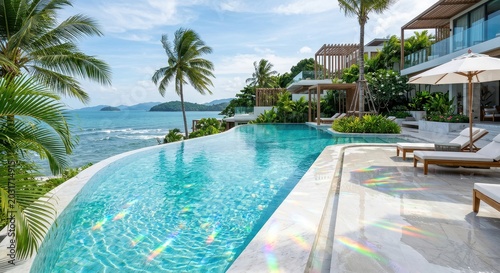 Luxury Tropical Resort Infinity Pool With Palm Trees