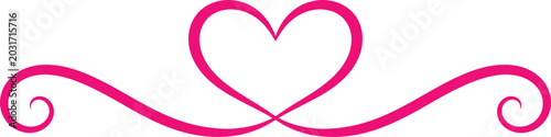 Pink heart swirl divider with flourishes for romantic