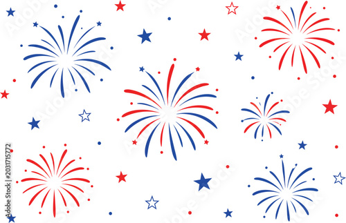 Festive red, white, and blue fireworks and stars pattern