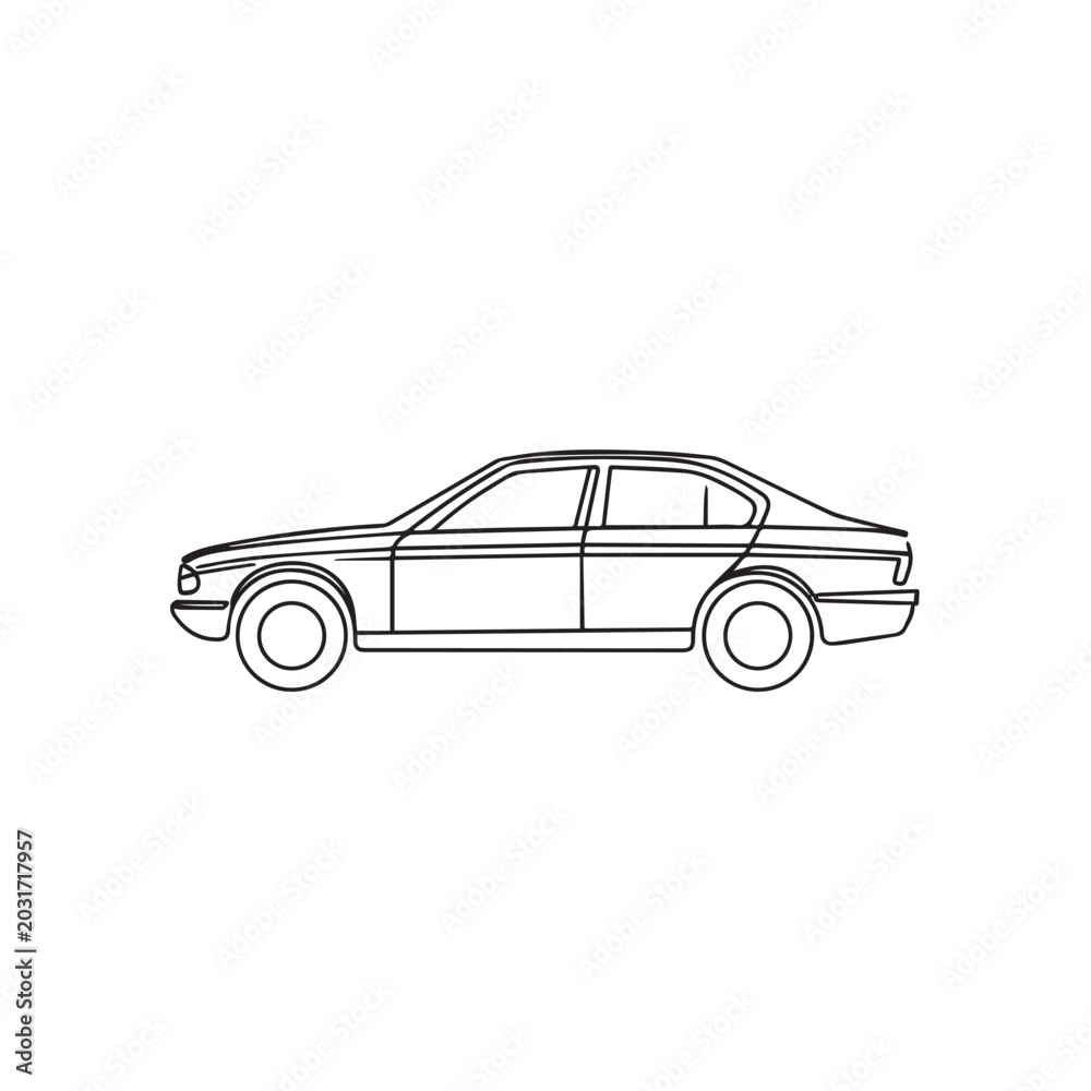 Fototapeta premium Modern Sedan Line Art Icon | Car Detailing Studio Graphic | Minimalist Automotive Garage Logo Symbol