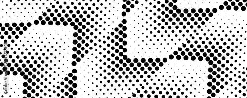 Abstract geometric dot pattern background, a black and white halftone design with organic shapes and circular elements for a modern artistic aesthetic
