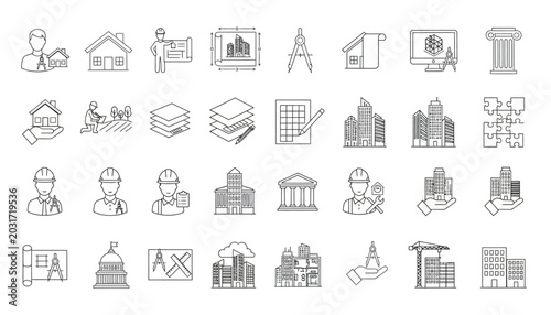 Fotografie Versatile line icon set for architectural design, construction, and urban planni