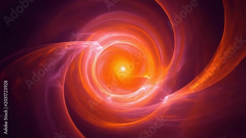 Swirling orange and pink light energy vortex on a dark background for abstract cosmic fire and power, space concept