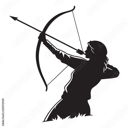 Obraz na płótnie Archer Silhouette Shooting Bow and Arrow Vector Illustration Isolated on White B