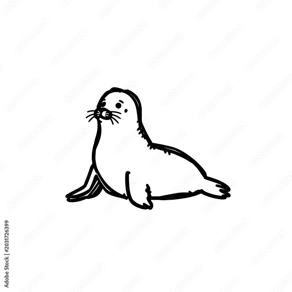 Fototapeta premium Doodle seal icon logo design. Sea lion sign and symbol. Hand drawn playful seal sketch. Marine animal vector illustration.