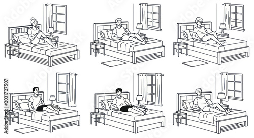Photos People Relaxing in Bed Line Art Collection