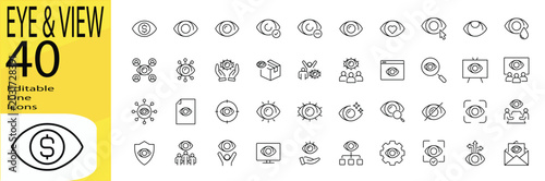 Eye & View icon set. Editable stroke.