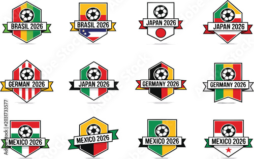 Set of 12 Colorful Football Country Badge Vector 2026

