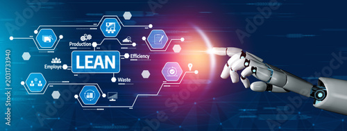 Quadro su tela A robotic hand engages with digital icons representing lean management principles