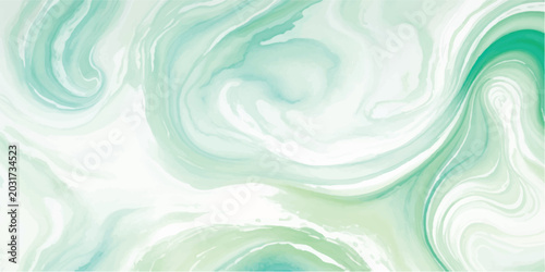 Fotografía Abstract swirling patterns of green and white liquid paint with alcohol ink abst
