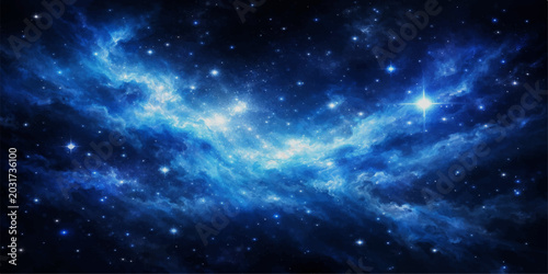 Foto Deep blue space background with stars, galaxy and nebula, cosmic universe illust