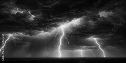 Foto Lightning in the stormy night sky with dark clouds, blue light and dramatic weat