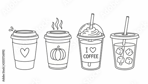 Bild auf Leinwand A versatile black and white line art collection depicting various popular coffee