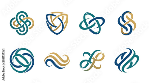 Quadro su tela Eight intertwined colorful swirling shapes.