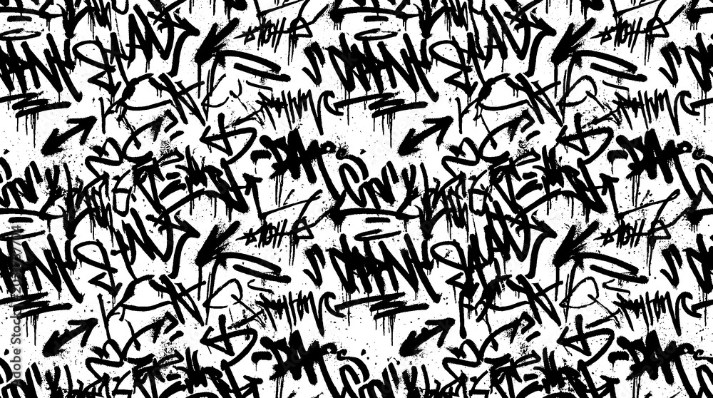 Fototapeta premium Graffiti street art covers urban wall with vibrant tags and murals