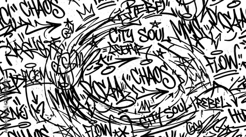 фотографія Graffiti street art covers the urban wall with chaotic expressions