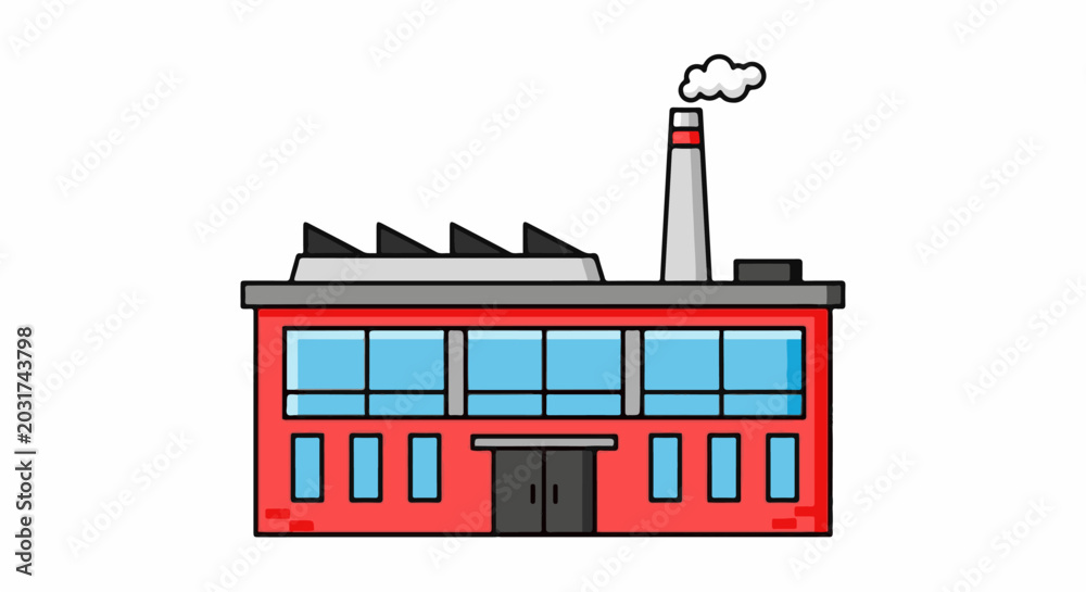 Fototapeta premium Cartoon factory with smoking chimney and large windows