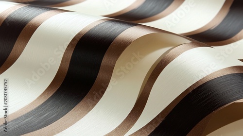Elegant Wavy Stripes Fabric Texture - Cream, Brown, and Black Silk