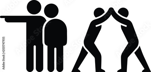 Foto "Interpersonal Conflict Concept - Accusatory Pointing and Physical Struggle Stic