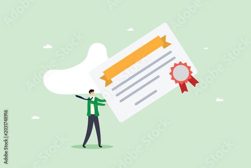 Businessman Holding Huge Certificate Flat Vector Illustration