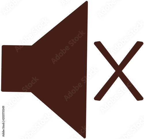 Foto Brown speaker silhouette icon with mute cross mark