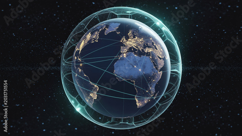 Digital earth globe with global network connection lines in space