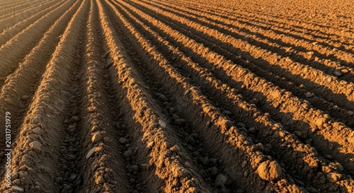 Tilled soil in agricultural field.