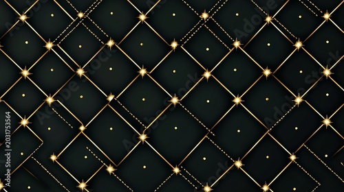Luxury Diamond Pattern Background with Gold Geometric Lines and Sparkles