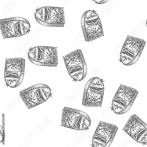 Schilderij op canvas seamless pattern Decorative vintage style black and white line illustration feat