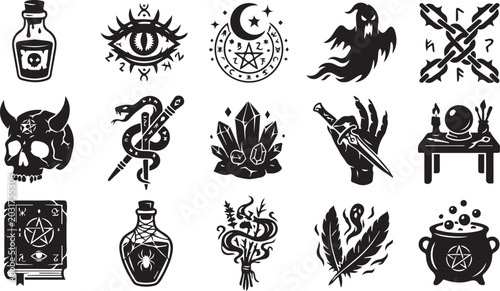 Canvas-taulu Mystic Witchcraft And Occult Halloween Elements Set For Design