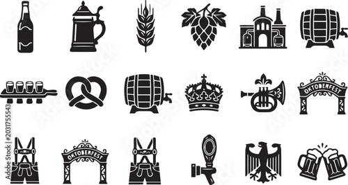 Traditional Oktoberfest Celebration Icons And Bavarian Festival Elements Set