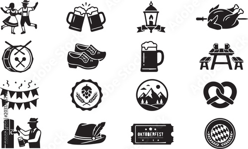 Oktoberfest celebration icons and traditional festival elements set