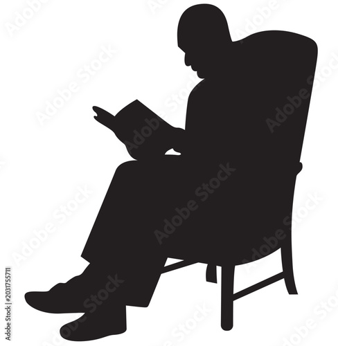 Reading Man Silhouette Vector Person Sitting in Chair Reading Book SVG