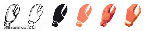 Lobster claw crab pincer seafood icons set in various styles vector illustration