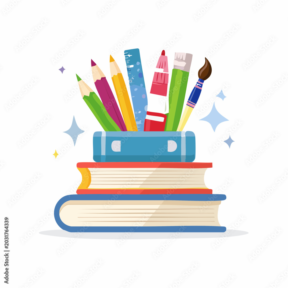 Fototapeta premium Stack of Books with School Supplies
