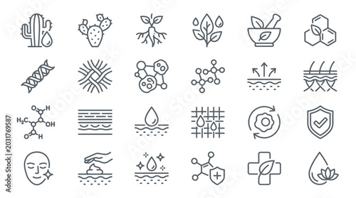 Tablou pe pânză Collection of icons representing skincare, dermatology, and natural ingredients for beauty products
