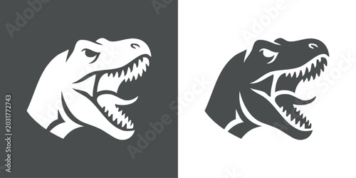 Tableau sur toile Logotipo con silueta de la cabeza de un Tyrannosaurus rex, con la boca abierta r