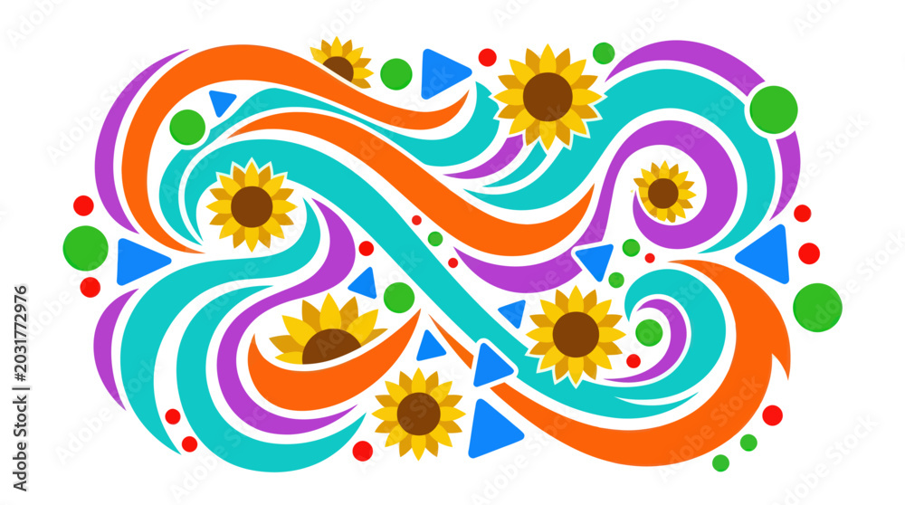 Fototapeta premium Sunflower and Abstract Wave Vector Illustration