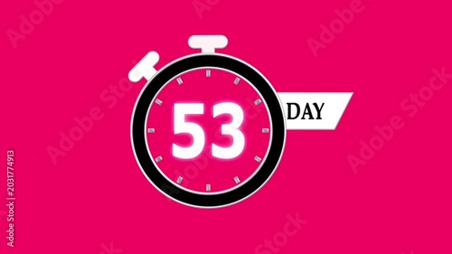 Just 53 days to go, countdown running fast; stopwatch animation video showing 0 to 53 days, clean days to go design for marketing promotions.