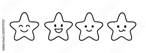 Cute Kawaii Star Face Icons Set Minimal Hand Drawn Cartoon Star Characters Vector Illustration